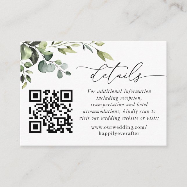 Tarjeta De Recepción Detalles del código QR del Boda Eucalyptus simplem (Anverso)