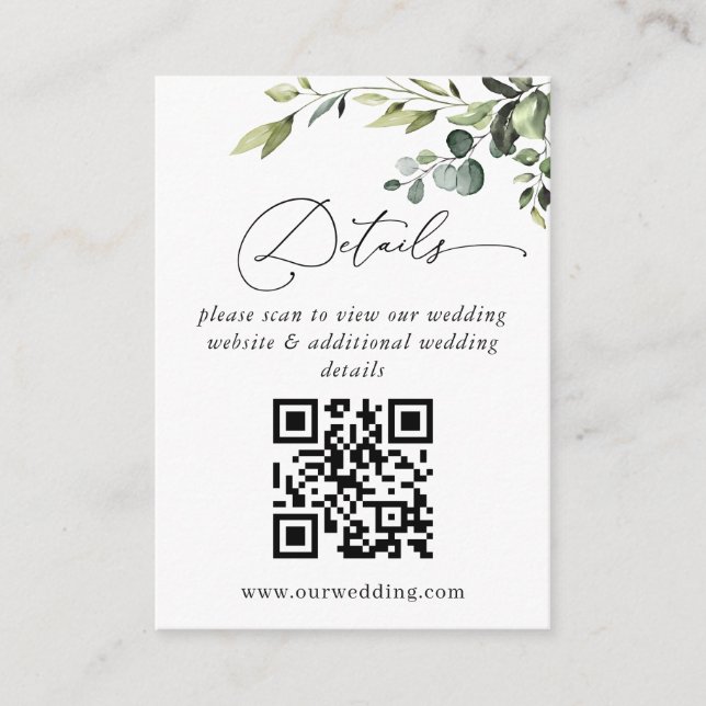 Tarjeta De Recepción Detalles del código QR del Boda Eucalyptus simplem (Anverso)