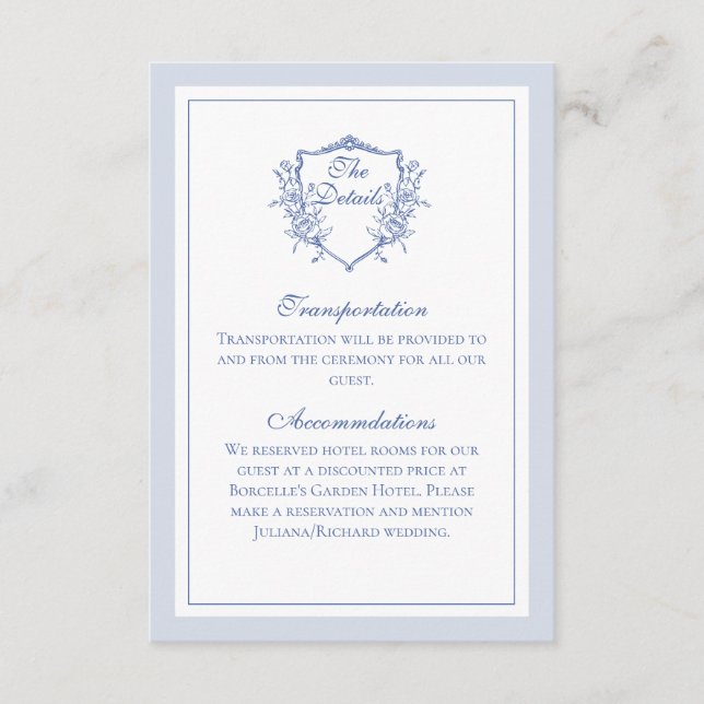 Tarjeta De Recepción Detalles del código QR del Boda Floral Azul Dusto  (Anverso)