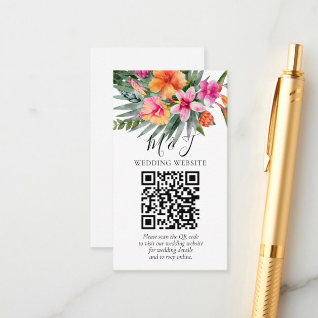Tarjeta De Recepción Detalles del código QR del Boda floral tropical co (Anverso/Reverso In Situ)