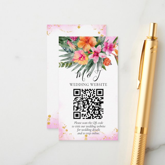 Tarjeta De Recepción Detalles del código QR del Boda floral tropical co (Anverso/Reverso In Situ)