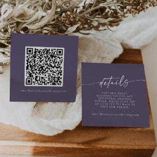Tarjeta De Recepción Detalles del código QR del Boda púrpura del Pluma