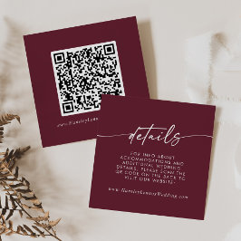 Tarjeta De Recepción Detalles del código QR del Boda rojo Borgoña Moda 