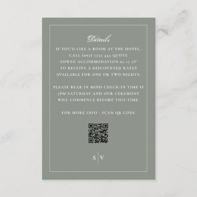 Tarjeta De Recepción Detalles del Código QR Verde Salvia Tradicional (Anverso)