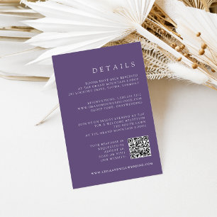 Tarjeta De Recepción Detalles del código QR violeta púrpura RSVP y Boda