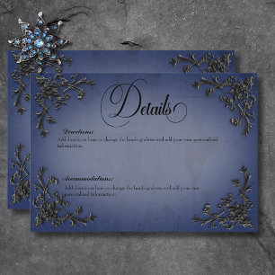 Tarjeta De Recepción Detalles del corazón gótico negro y azul Filigree