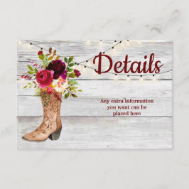 Tarjeta De Recepción Detalles del Country Western Boot Boho Rustic Mars