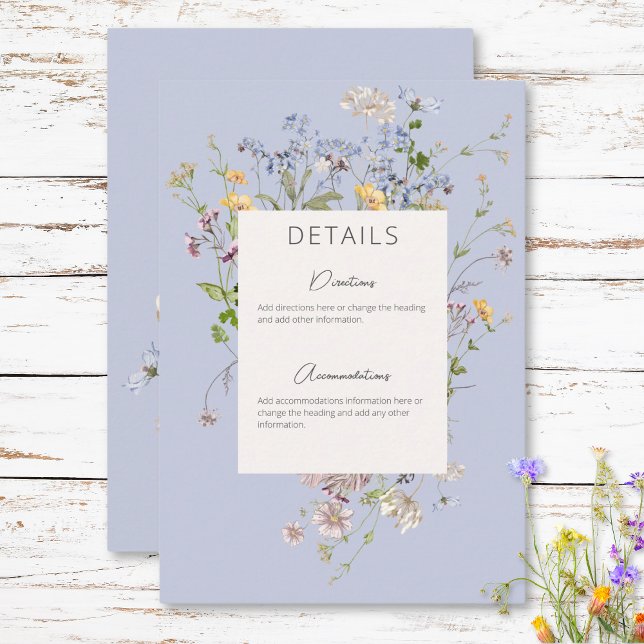 Tarjeta De Recepción Detalles del Delicado Boho Wildflowers Periwinkle (Delicate Boho Wildflowers Periwinkle Details Enclosure Card)