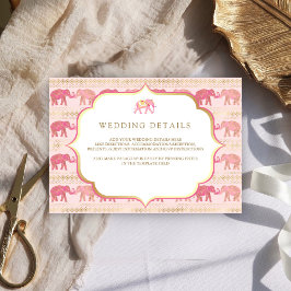 Tarjeta De Recepción Detalles del elefante indio rosado y dorado Boda