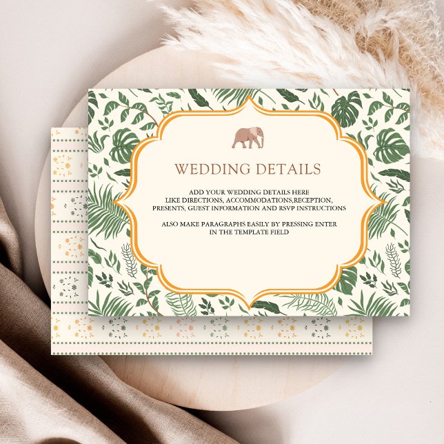 Tarjeta De Recepción Detalles del elefante tropical forestal Boda indio (Subido por el creador)