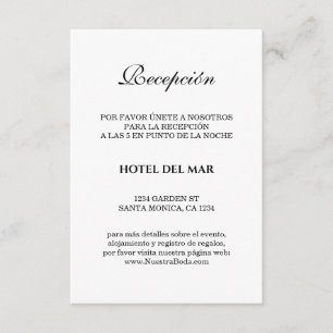 Tarjeta De Recepción Detalles del elegante bianco español y negro boda