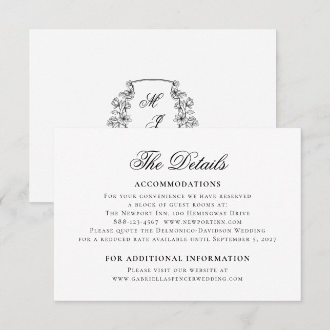 Tarjeta De Recepción Detalles del elegante Boda blanco negro clásico (Anverso / Reverso)