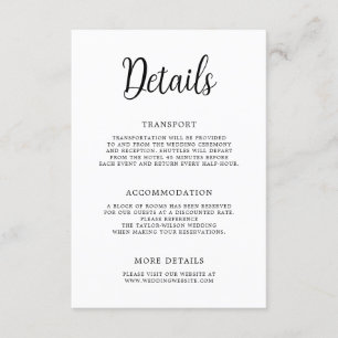 Tarjeta De Recepción Detalles del elegante Boda blanco negro que deja c