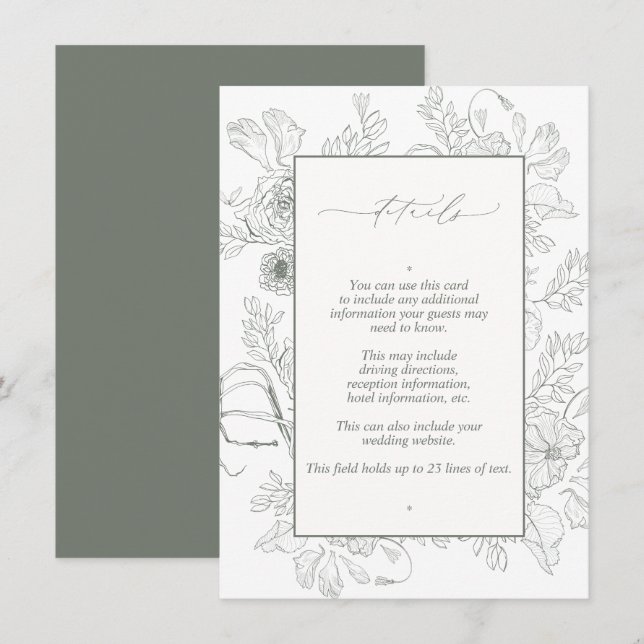 Tarjeta De Recepción Detalles del elegante Boda de arte de la Línea Ver (Anverso / Reverso)