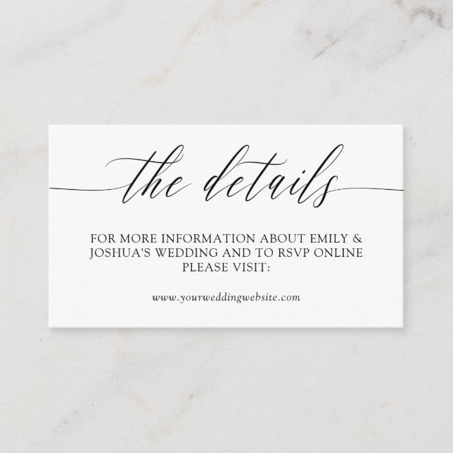 Tarjeta De Recepción Detalles del elegante Boda de caligrafía Minimalis (Anverso)