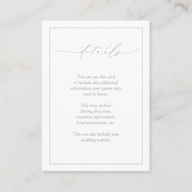 Tarjeta De Recepción Detalles del elegante Boda de caligrafía verde sab (Anverso)