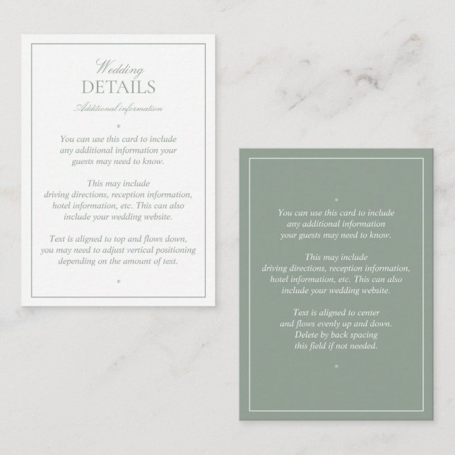 Tarjeta De Recepción Detalles del elegante Boda de caligrafía verde sab (Anverso / Reverso)