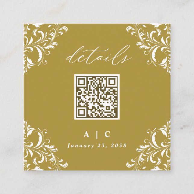 Tarjeta De Recepción Detalles del elegante Boda de código QR Gold (Anverso)