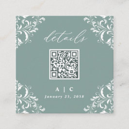 Tarjeta De Recepción Detalles del elegante Boda de código QR verde mari