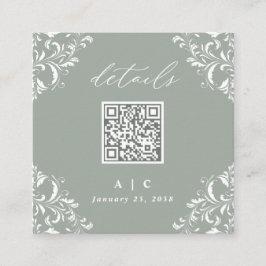 Tarjeta De Recepción Detalles del elegante Boda de código QR verde sabi