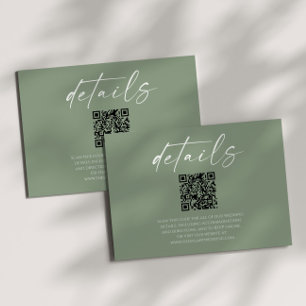 Tarjeta De Recepción Detalles del elegante Boda de código QR verde sabi