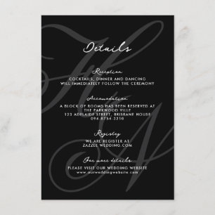 Tarjeta De Recepción Detalles del elegante Boda de guiones de monograma