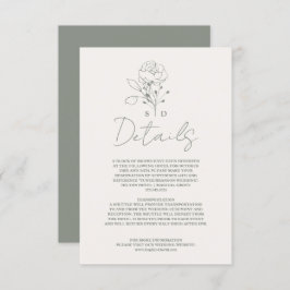 Tarjeta De Recepción Detalles del elegante Boda de Monograma Verde Sage