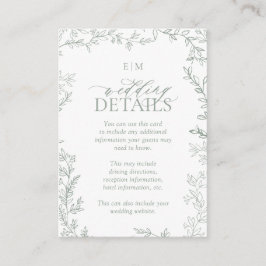Tarjeta De Recepción Detalles del elegante Boda de Monograma Verde Sage