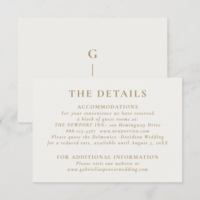 Tarjeta De Recepción Detalles del elegante Boda de oro crema (Anverso / Reverso)