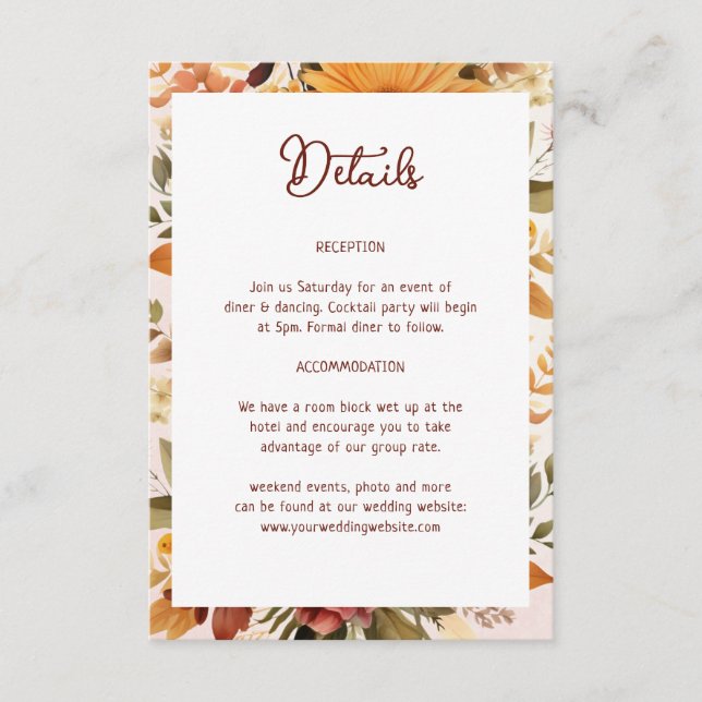 Tarjeta De Recepción Detalles del elegante Boda del marco de la flor Na (Anverso)