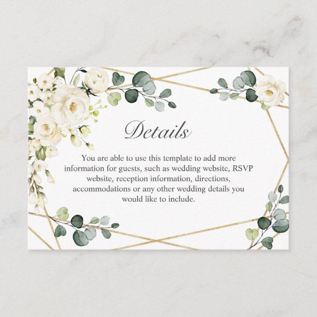 Tarjeta De Recepción Detalles del elegante Boda Eucalyptus de rosas bla (Anverso)