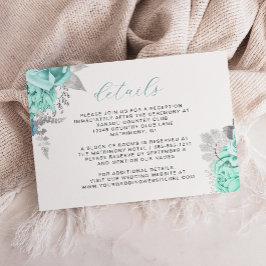 Tarjeta De Recepción Detalles del elegante Boda Floral Aqua Silver Scri