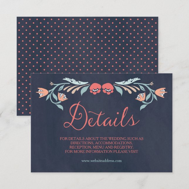 Tarjeta De Recepción Detalles del elegante Boda floral de pizarra azul (Anverso / Reverso)