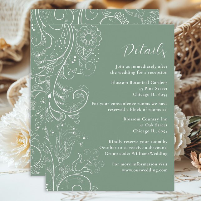Tarjeta De Recepción Detalles del elegante Boda floral Sage Green (Subido por el creador)