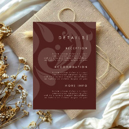 Tarjeta De Recepción Detalles del elegante Boda Mahogany Red Damask