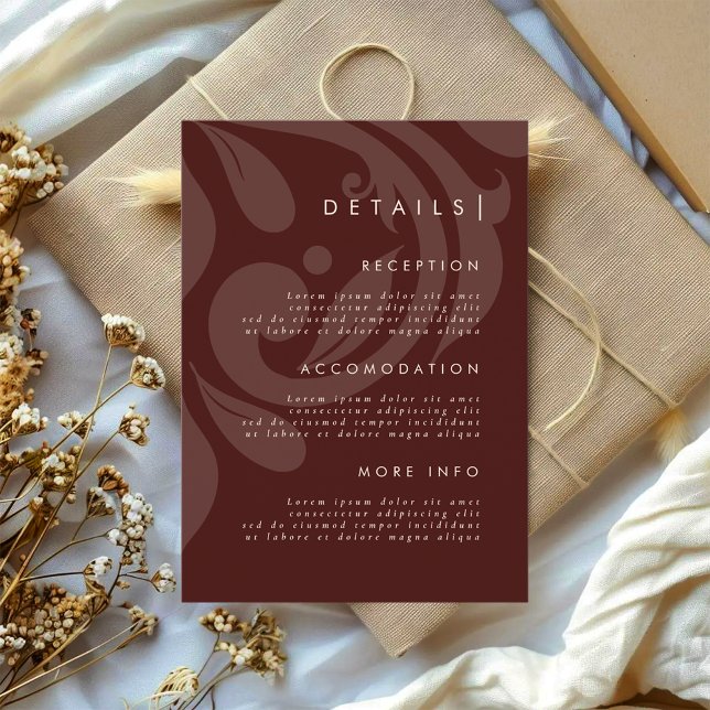 Tarjeta De Recepción Detalles del elegante Boda Mahogany Red Damask (Subido por el creador)