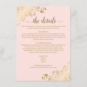Tarjeta De Recepción Detalles del elegante Boda rosa Rubor Gold Frills