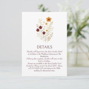 Tarjeta De Recepción Detalles del elegante Boho Boda Autumn Wildflower