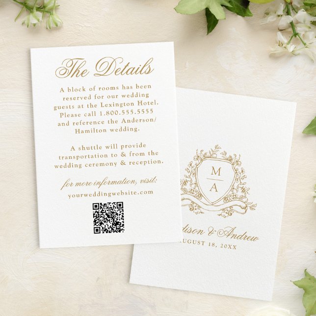 Tarjeta De Recepción Detalles del elegante Escudo floral dorado Boda (Subido por el creador)