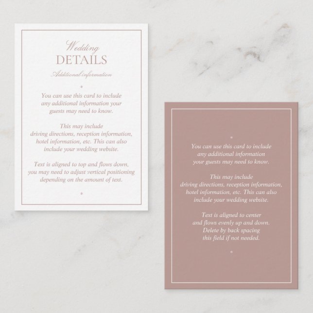 Tarjeta De Recepción Detalles del elegante Rosa de caligrafía  Boda (Anverso / Reverso)