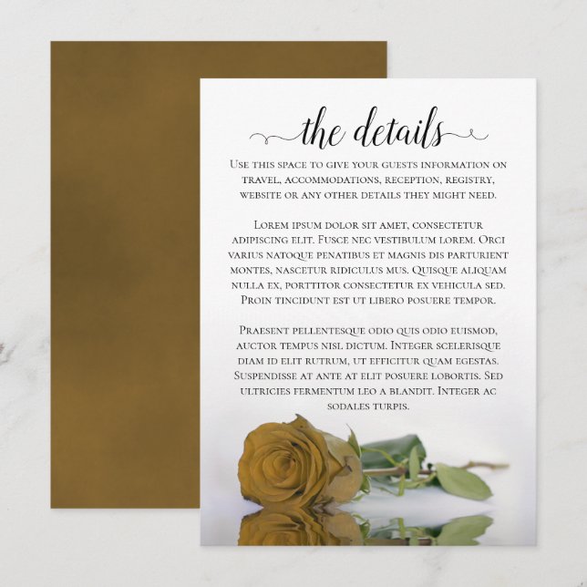 Tarjeta De Recepción Detalles del elegante Rosa romántico Ochre dorado  (Anverso / Reverso)