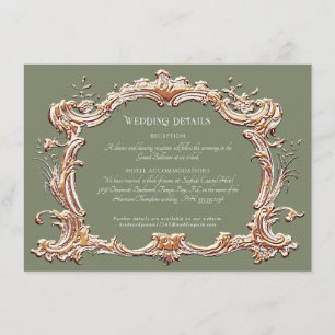 Tarjeta De Recepción Detalles del elegante sabio Art Nouveau y del Boda