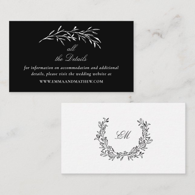 Tarjeta De Recepción Detalles del elegante sitio web del Boda negro (Anverso / Reverso)
