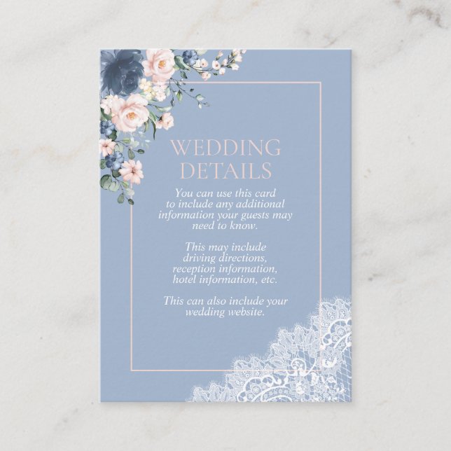 Tarjeta De Recepción Detalles del elegante y turbio Rubor Floral Lace (Anverso)