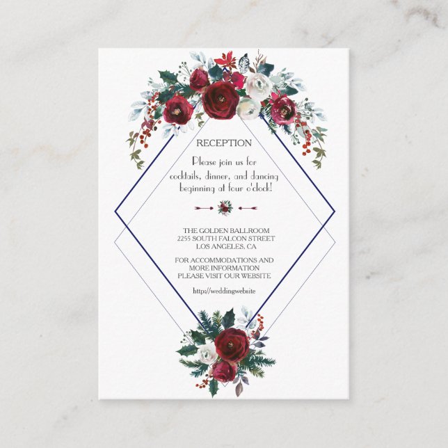 Tarjeta De Recepción Detalles del encantador Boda de la Marina Floral d (Anverso)