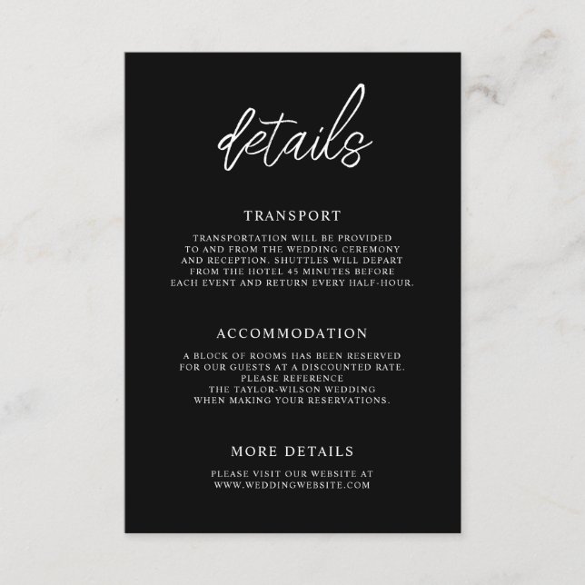 Tarjeta De Recepción Detalles del estilo contemporáneo del guión negro  (Anverso)