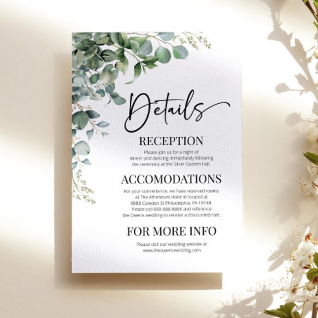 Tarjeta De Recepción Detalles del Eucalipto Verde Boda moderno (Subido por el creador)