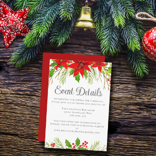 Tarjeta De Recepción Detalles del evento Boda de Navidades florales roj