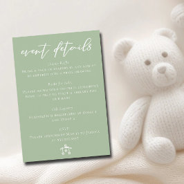 Tarjeta De Recepción Detalles del Evento de Baby Shower Chic Verde Salv