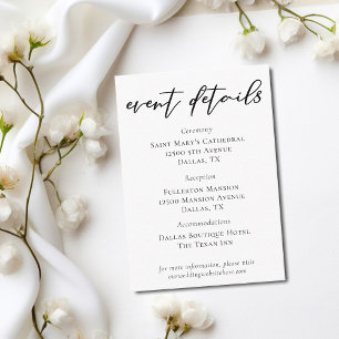 Tarjeta De Recepción Detalles del evento de Boda formal de script negro